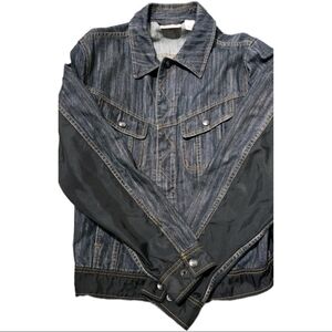 DKNY Jeans Mens Button Denim Jacket Size Medium W/ Nylon Panel Detail Dark Blue